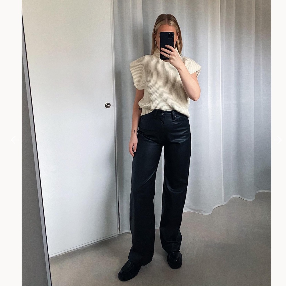 H&M faux leather wide leg pants